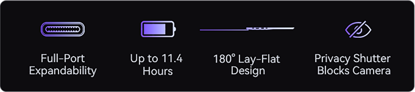 Full-Port - Up to 11..4 Hours - 180&deg;Lay-Flat Design - Privacy Shutter Blocks Camera Access