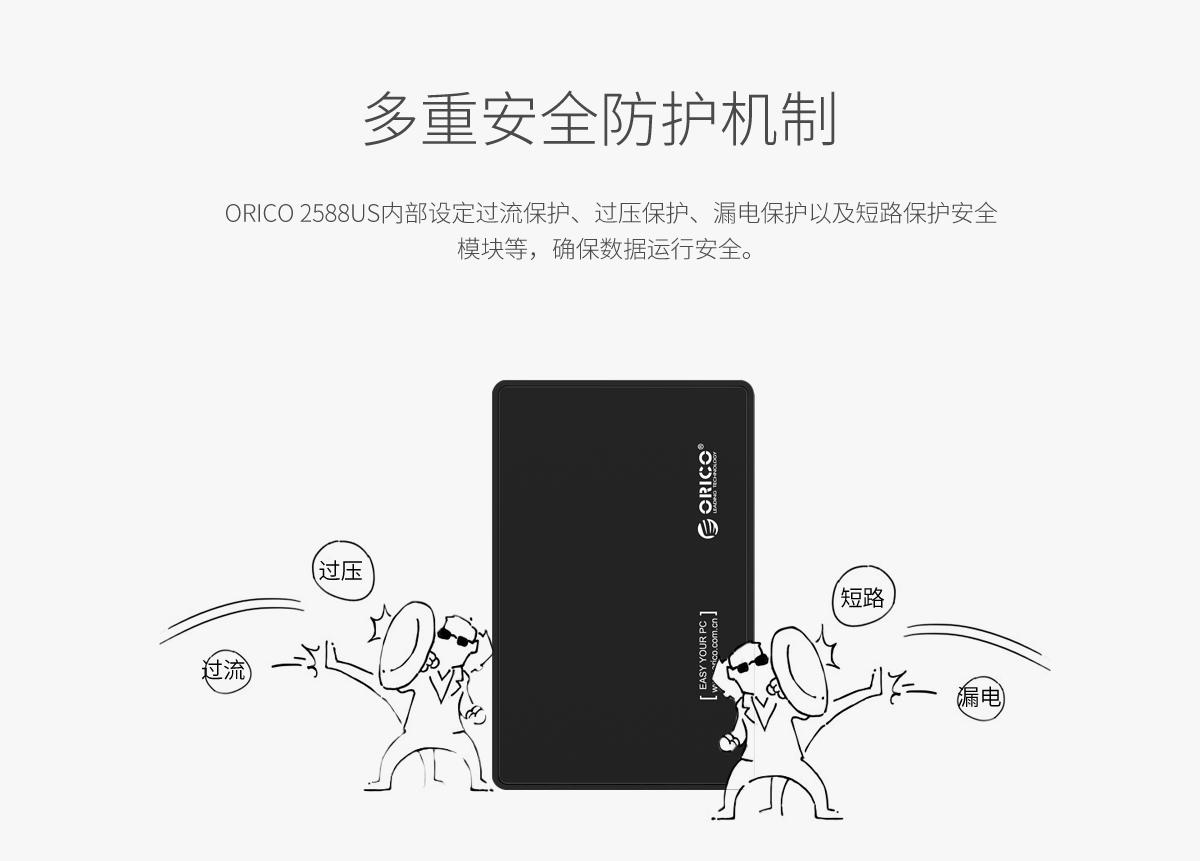 Orico 2.5寸笔记本硬盘盒，内置安全模块，确保数据运行安全