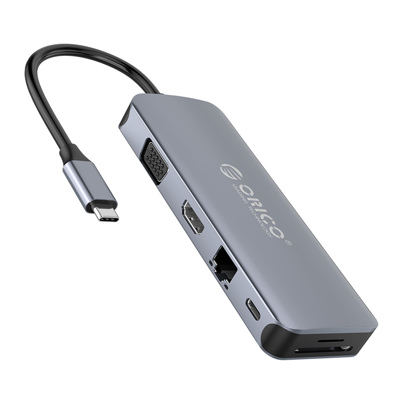 11-in-1 USB-C hub - 4x USB 3.0, Audio, VGA, HDMI, LAN, USB-C and TF / SD -  Sky Gray - Orico