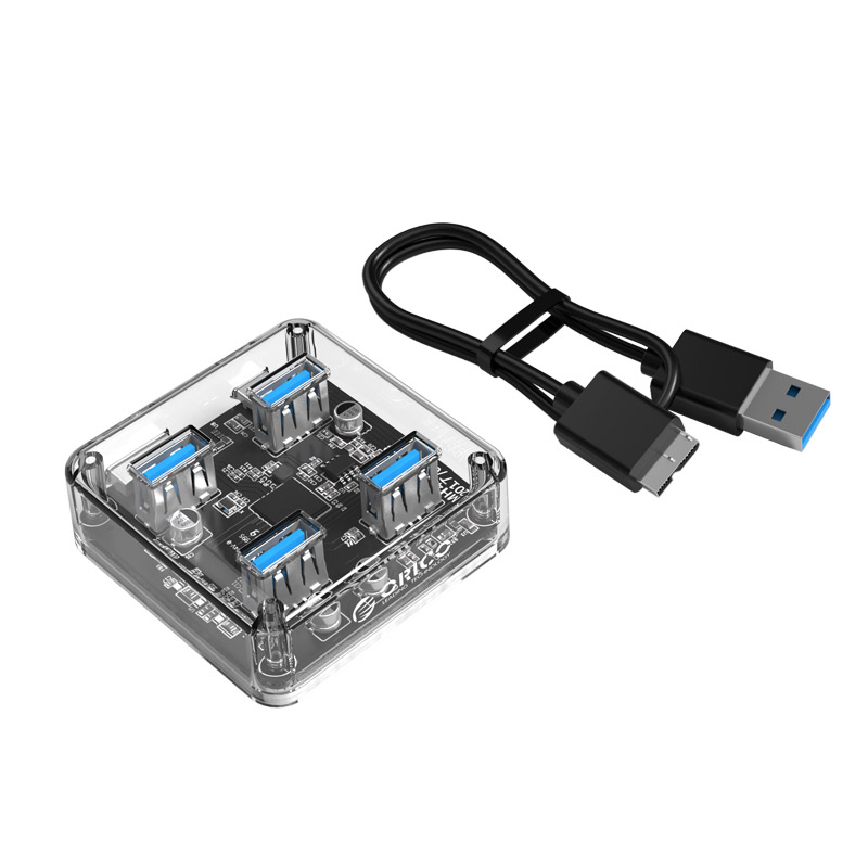 JIAX USB Hub MH4U 4 Ports USB3.0 Transparent Desktop HUB with Rubber Anti-Skid Pad Reserced External Power Supply Pc Loptop 