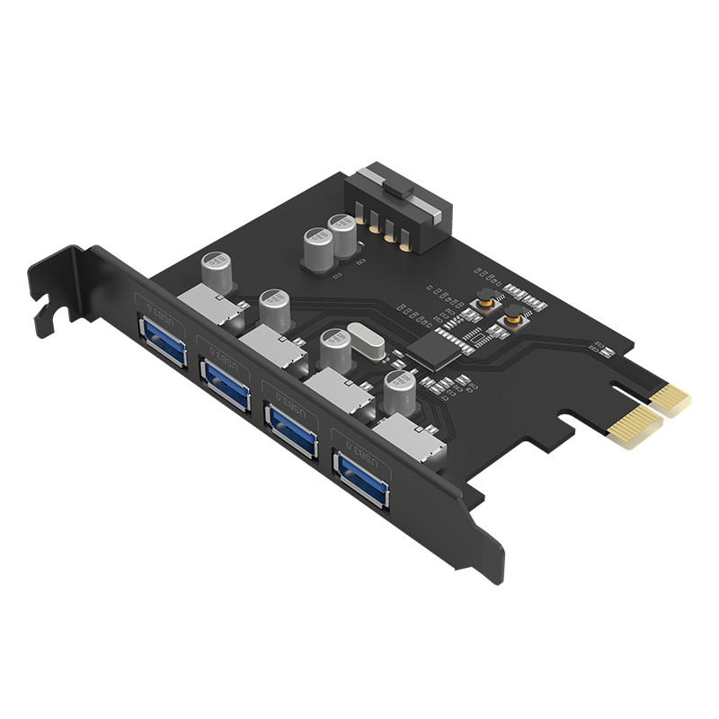 Expand Another Two USB 3.0 Ports Rivo PCI Express Riser USB 3.0 Card to A+Type-C 4-port PCI Extender Card and 4 Pin Power Connector,PCI-E USB 3.0 Hub Controller Adapter with Interna 19 Pin Connector