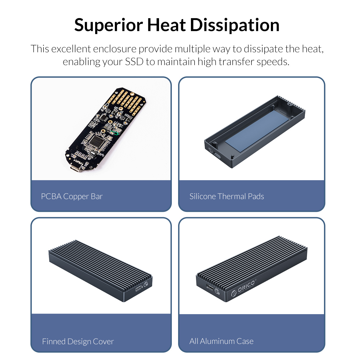 ORICO Boîtier SSD M.2 NVMe Adaptateur, Sans Outil USB3.2 Gen2x2 20Gbps NVME  External Lecteur Boîtier Disque pour M.2 PCIe NVME M-Key 2280 SSD avec