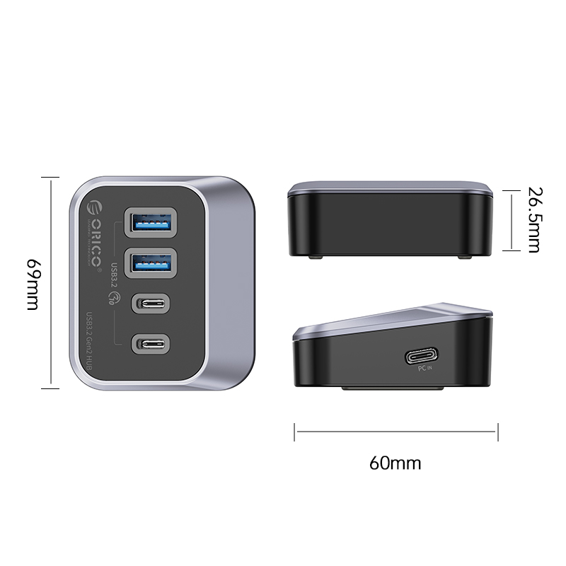 Hub USB 3.1 Gen 2 en aluminium - 4 Ports - Haut débit 10Gbps - Orico