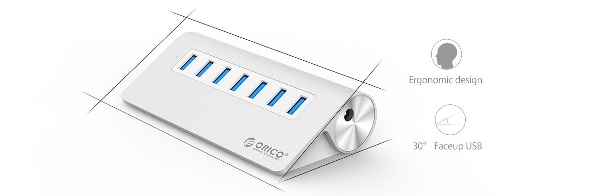 ORICO Aluminum 7 Port USB3.0 HUB with 30W Power Adapter (M3H7-V1)