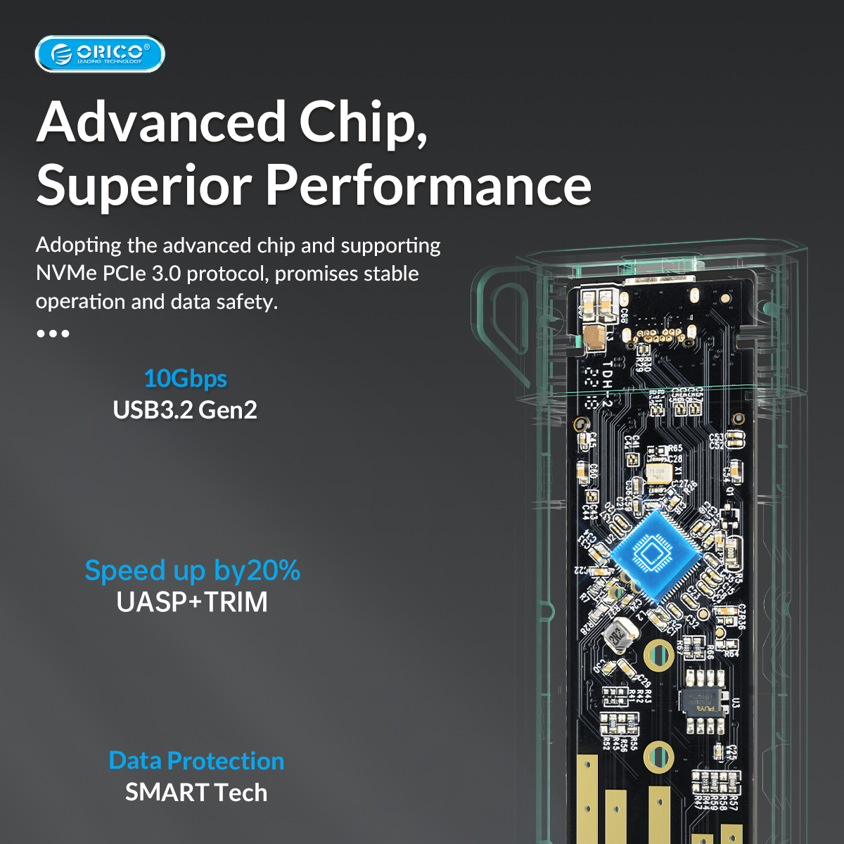 Boîtier SSD SATA USB3.1 Gen1 Type-C 6 Gbit/s M.2 - Orico