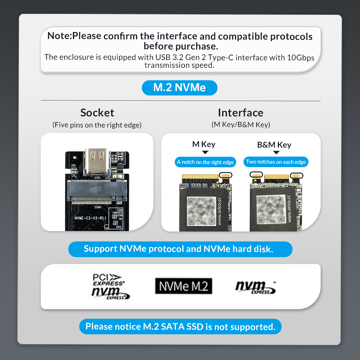 USB3.1 Gen2 Type-C M.2 NVMe SSD Enclosure - Orico