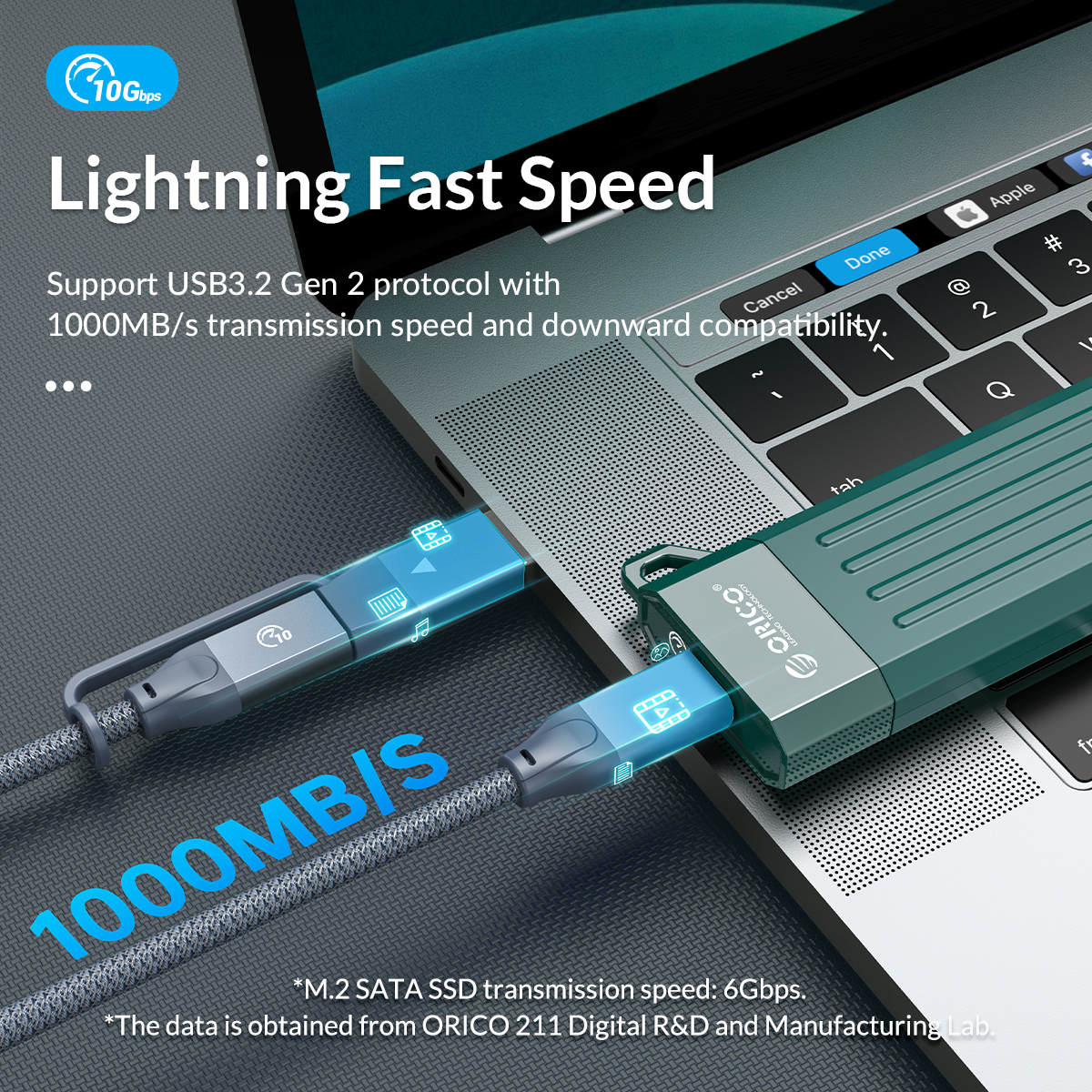 ORICO Boîtier SSD M.2 NVMe et M.2 Sata , USB3.1 GEN2 Type C 10Gbps  Transparent Adaptateurs et Boîtiers pour Disque dur Pour M-Key/B-Key/B+M  Key 2230/