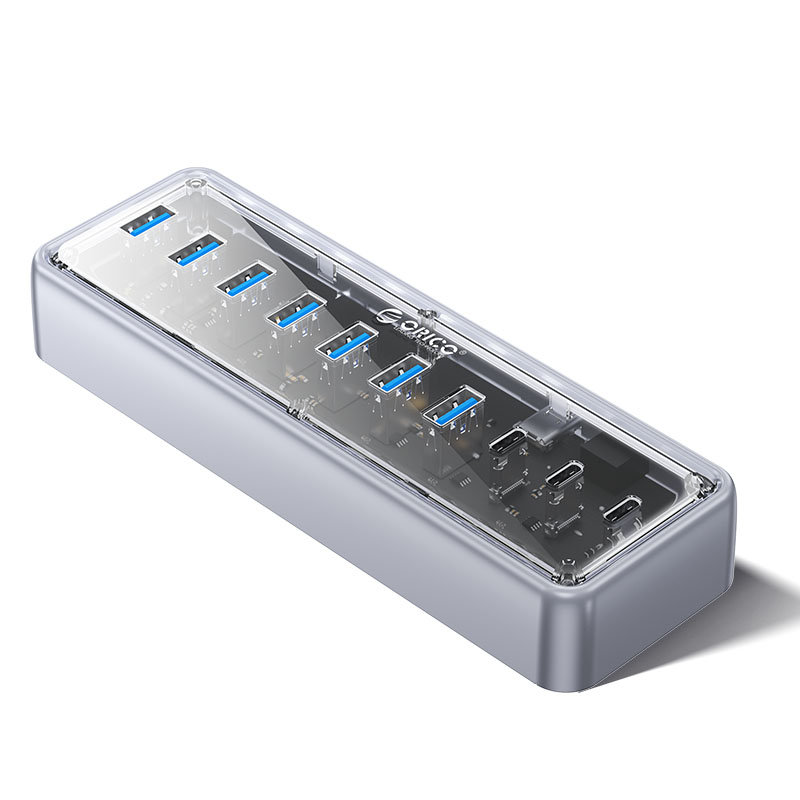 Aluminum 8-in-1 USB-C hub - USB-C, HDMI, USB 3.0, RJ45, SD card reader,  Audio and VGA - Silver - Orico