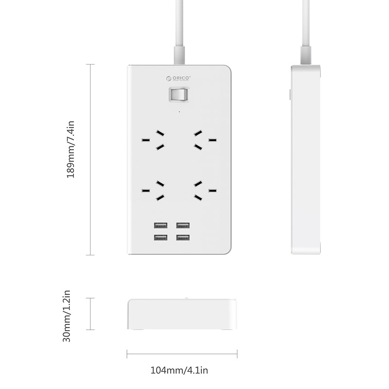 Multi-Functional ORICO TPC-4A4U-WH 8 Ports Digital Power Strip