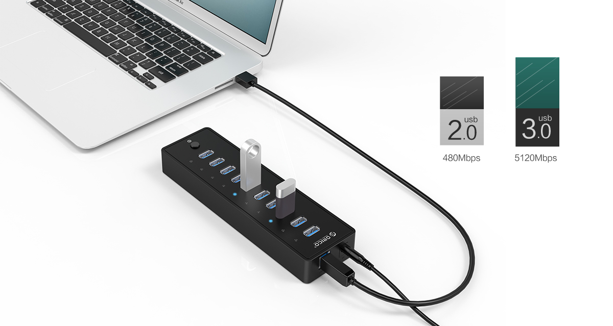 ORICO 10 Port USB3.0 Hub with 3.3Ft / 1M USB3.0 Cable