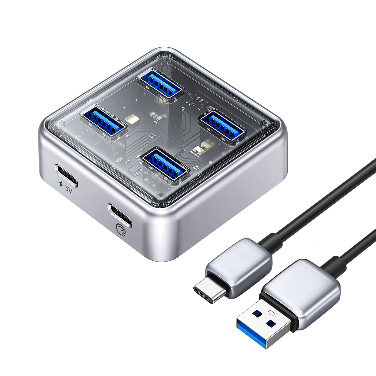 Orico 10gbps Usb 3.2 Hub Aluminum Superspeed Powered Pd60w Charger Type C  Splitter With Power Adapter For Macbook Pc Accessories - Docking Stations & Usb  Hubs - AliExpress